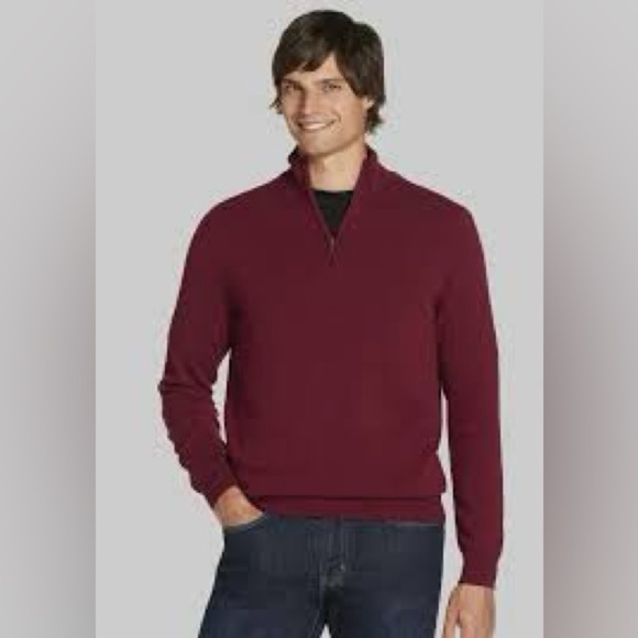 Jos. A. bank. | mens italian wool burgundy quarter zip | side large - Picture 1 of 6
